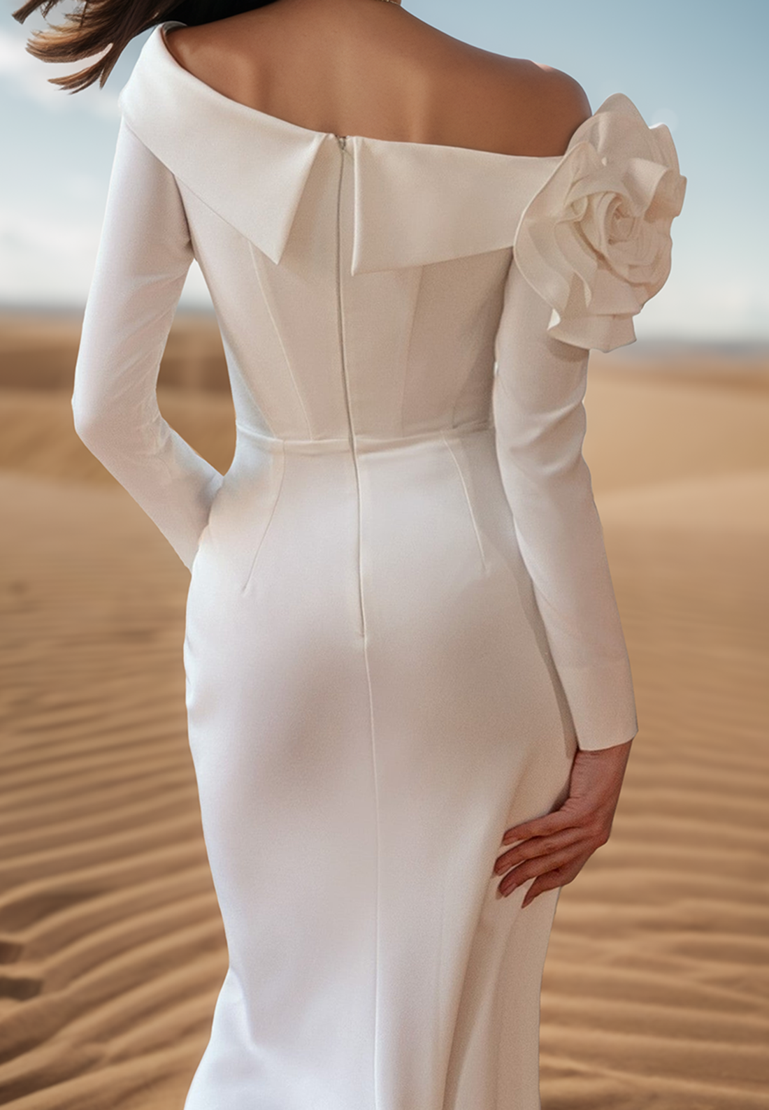 Off-Shoulder Floral Pleated Sleek Mermaid Wedding Dress