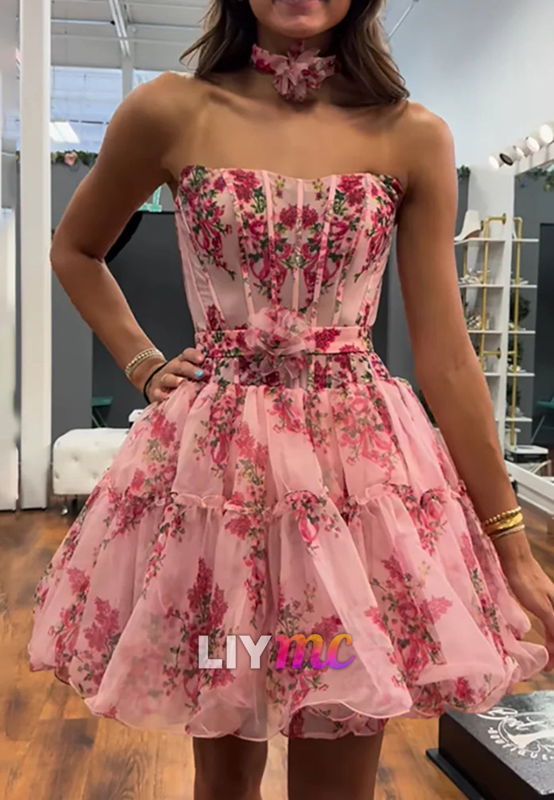 Off-Shoulder Floral Printed A-Line Homecoming Dress