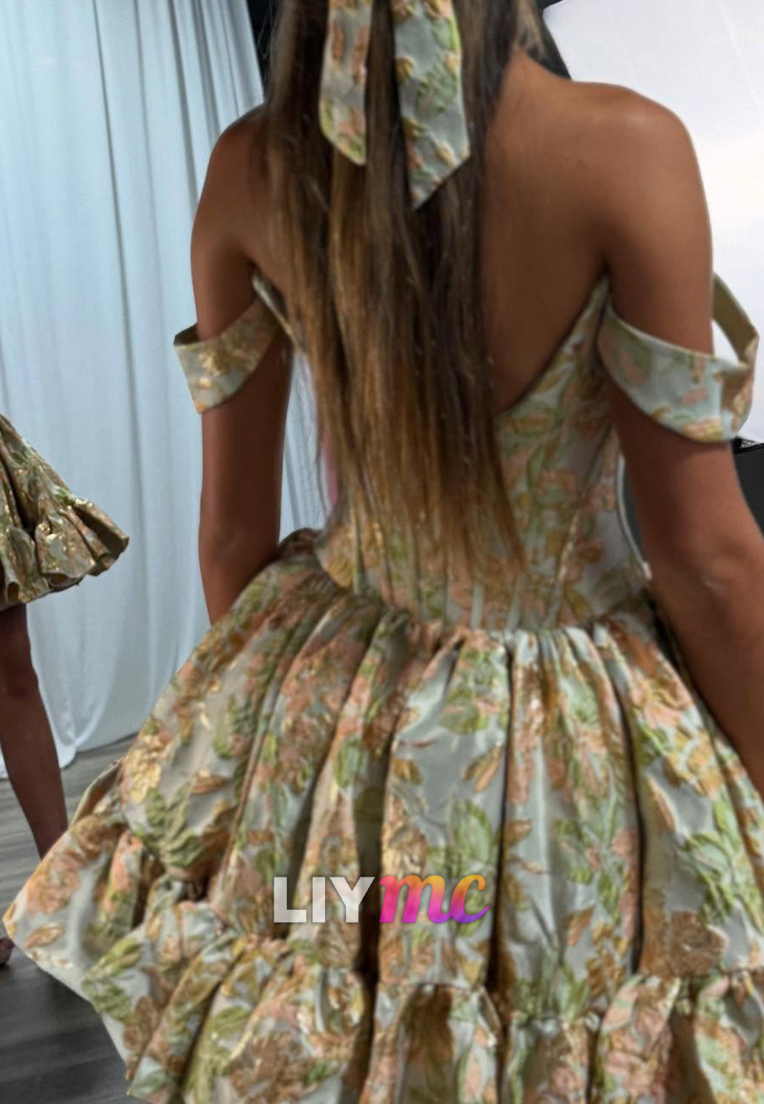 Off-Shoulder Floral Printed A-Line Party Homecoming Dress