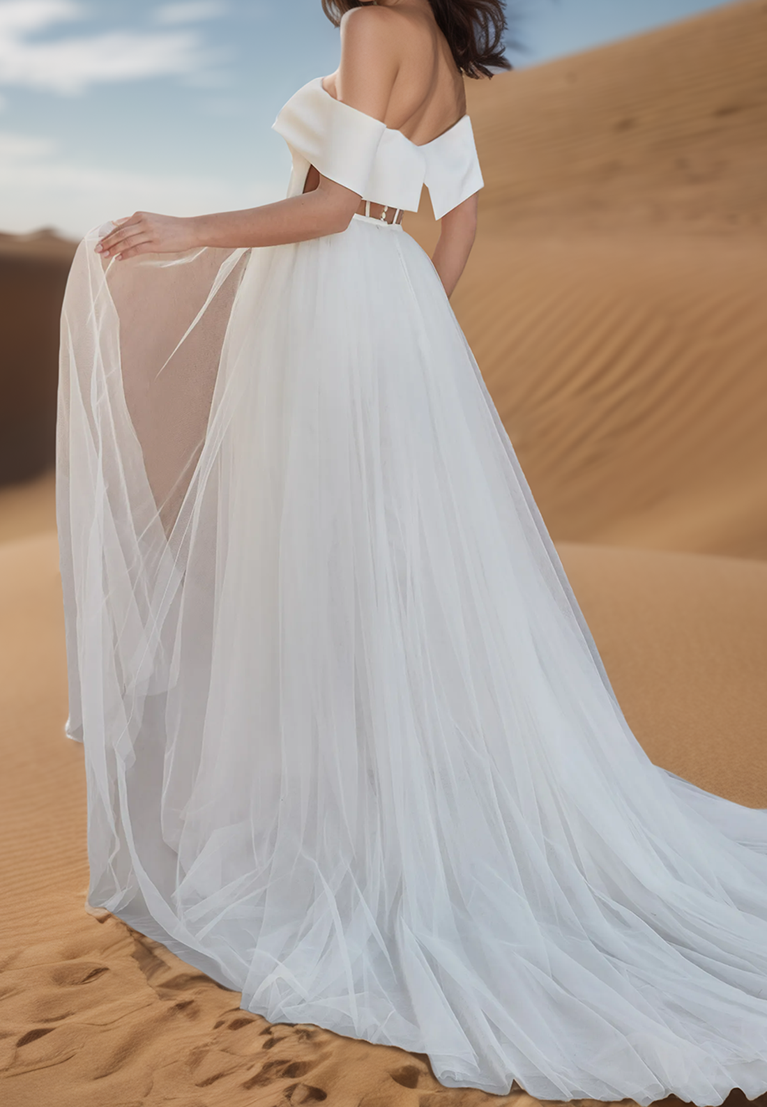Off-Shoulder Jumpsuit Satin Tulle Wedding Dress