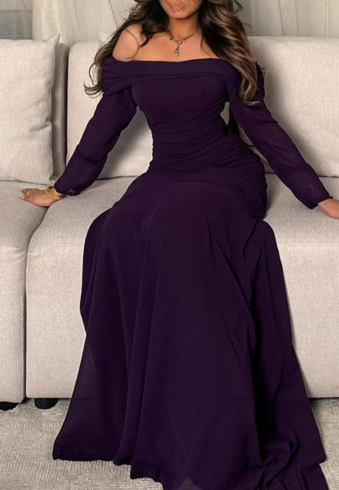 Off-Shoulder Long Sleeves A-Line Evening Dress