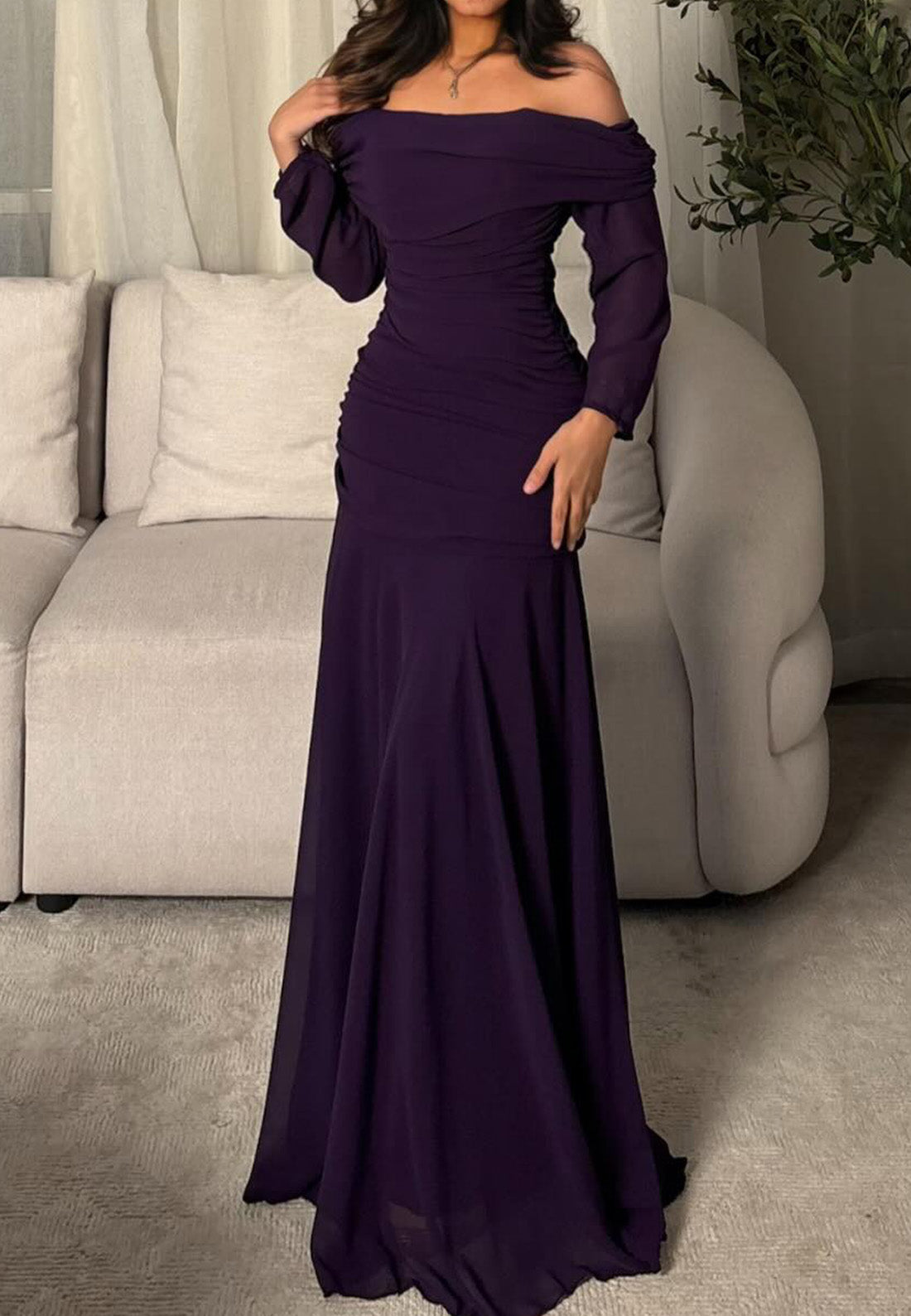 Off-Shoulder Long Sleeves A-Line Evening Dress
