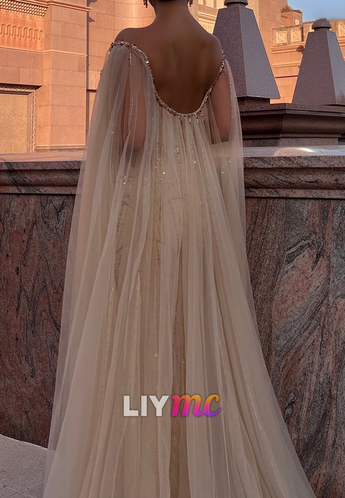 Off-Shoulder Long Sleeves Beaded Embroidery Mermaid Evening Dress