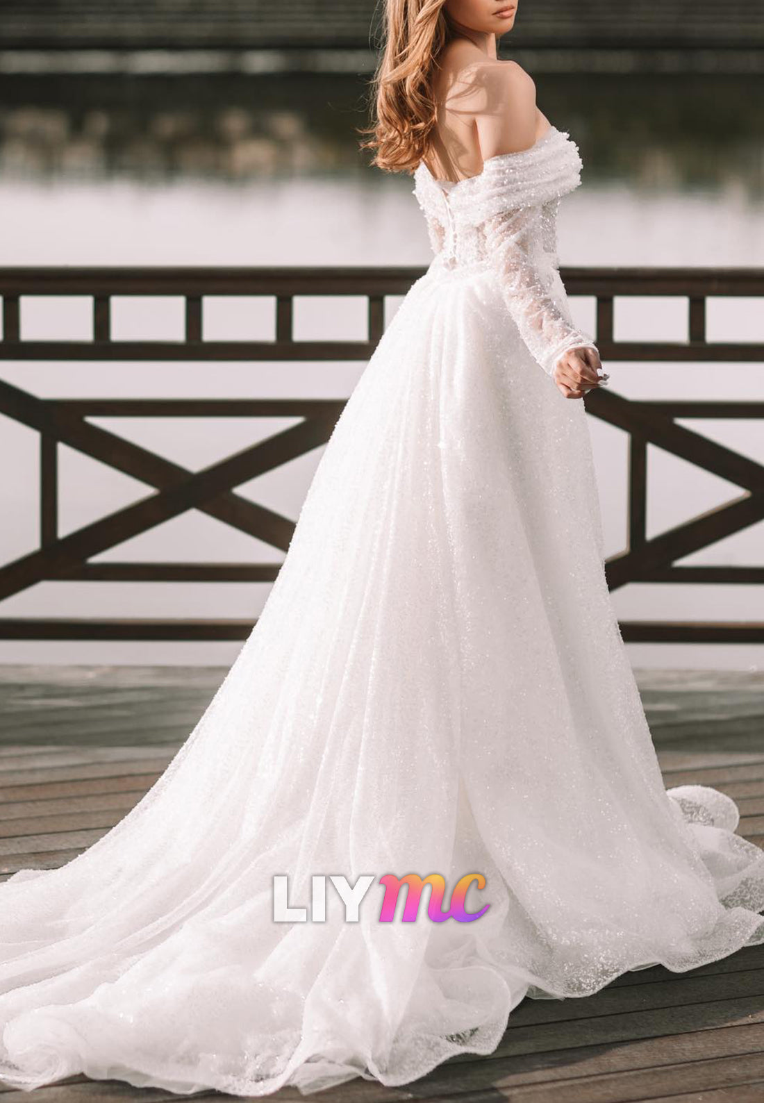 Off-Shoulder Long Sleeves Beaded Embroidery Mermaid Wedding Dress