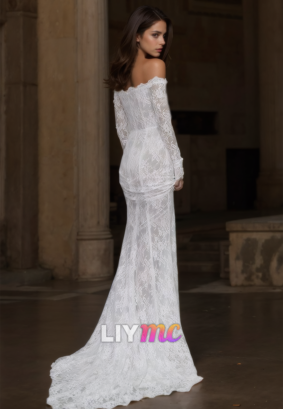 Off-Shoulder Long Sleeves Lace Appliques Mermaid Wedding Dress