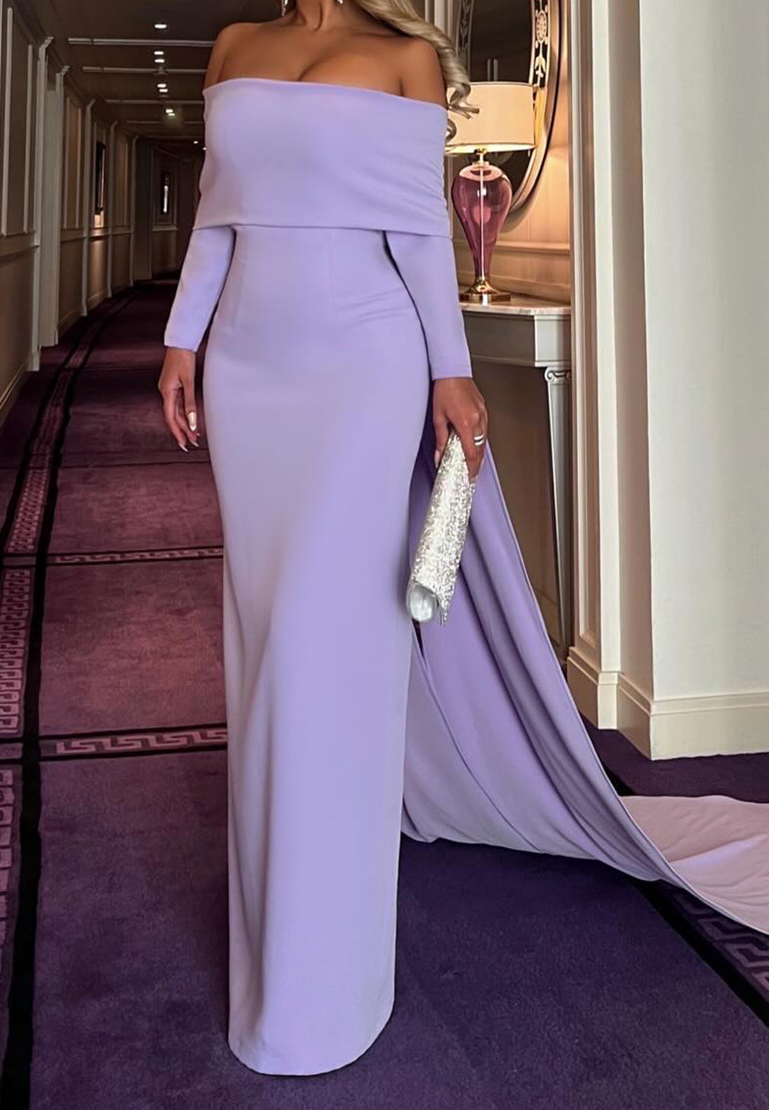 Off-Shoulder Long Sleeves Sleek Mermaid Formal Dress