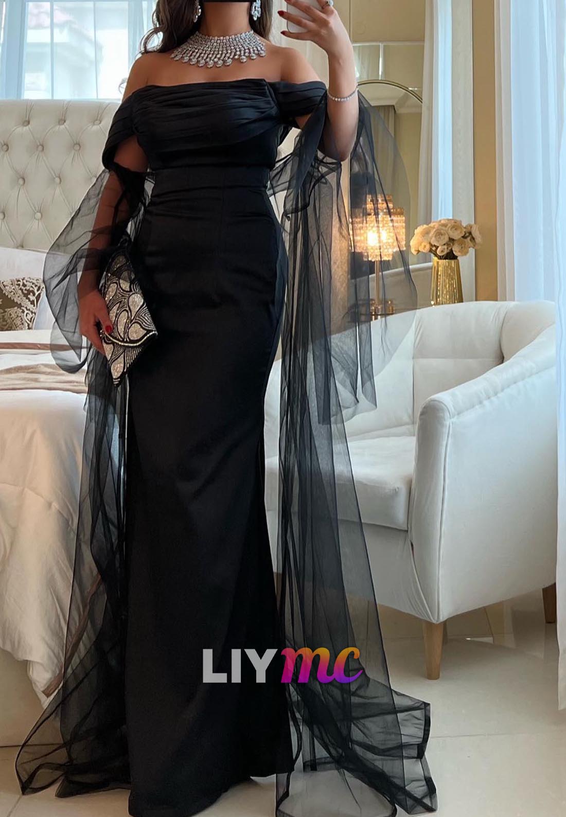 Off-Shoulder Long Sleeves Sleek Mermaid Formal Dress