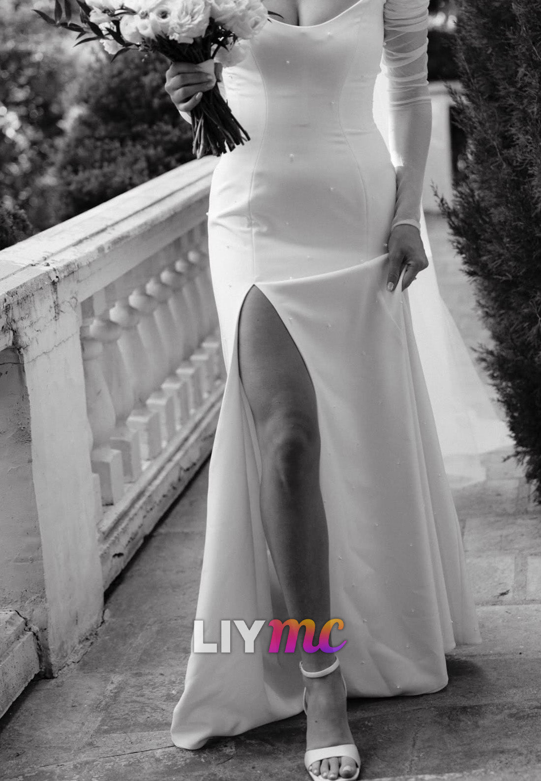Off-Shoulder Long Sleeves Sleek Sheath Simple Wedding Dress