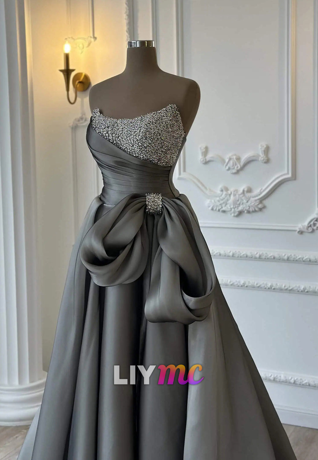 Off-Shoulder Pleated Beading A-Line Evening Dress