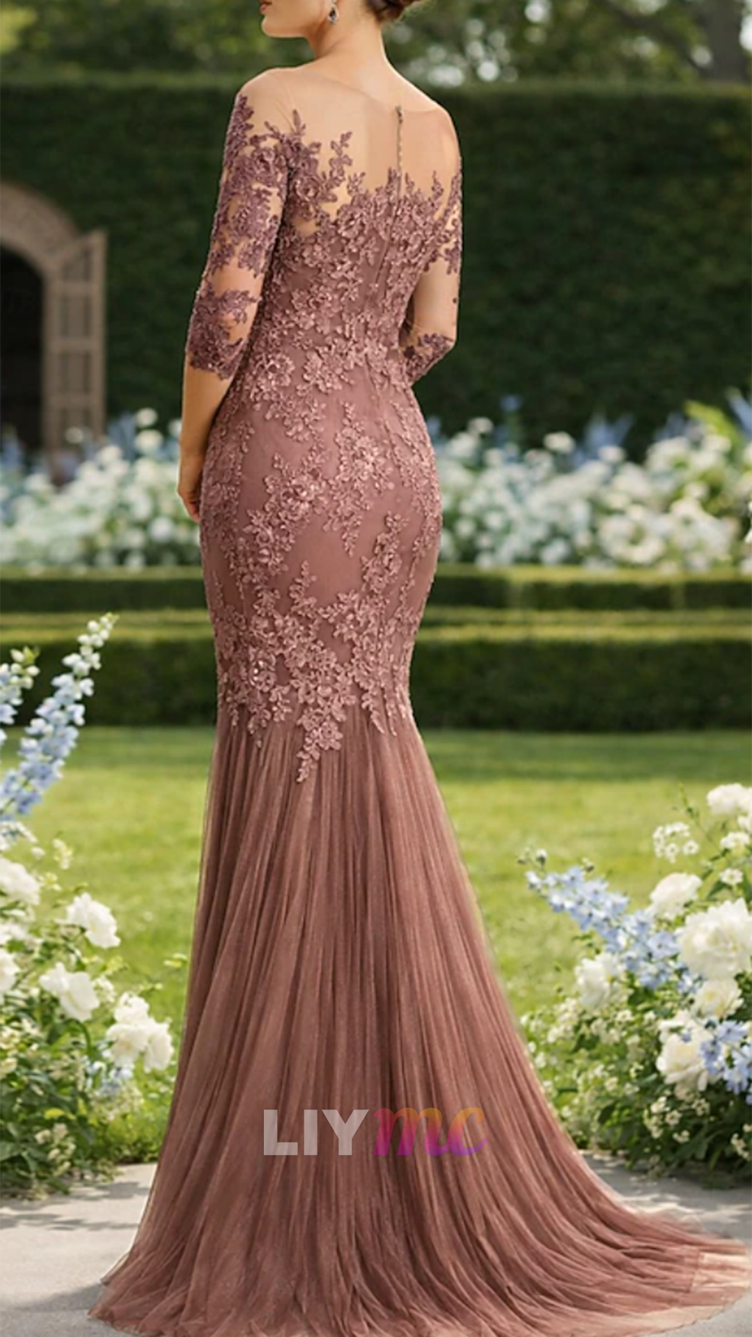Off-Shoulder Pleated Lace Appliques Mermaid Mother of Bride Dress