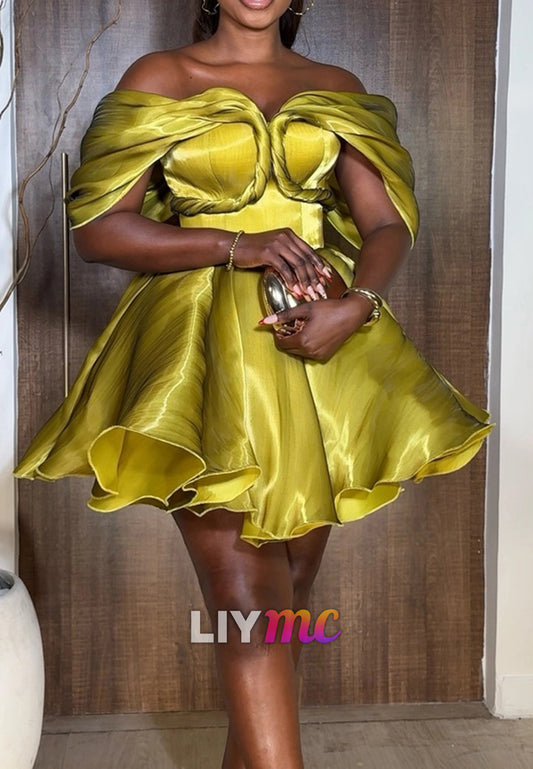 Off-Shoulder Pleated Sleek A-Line Party Homecoming Dress