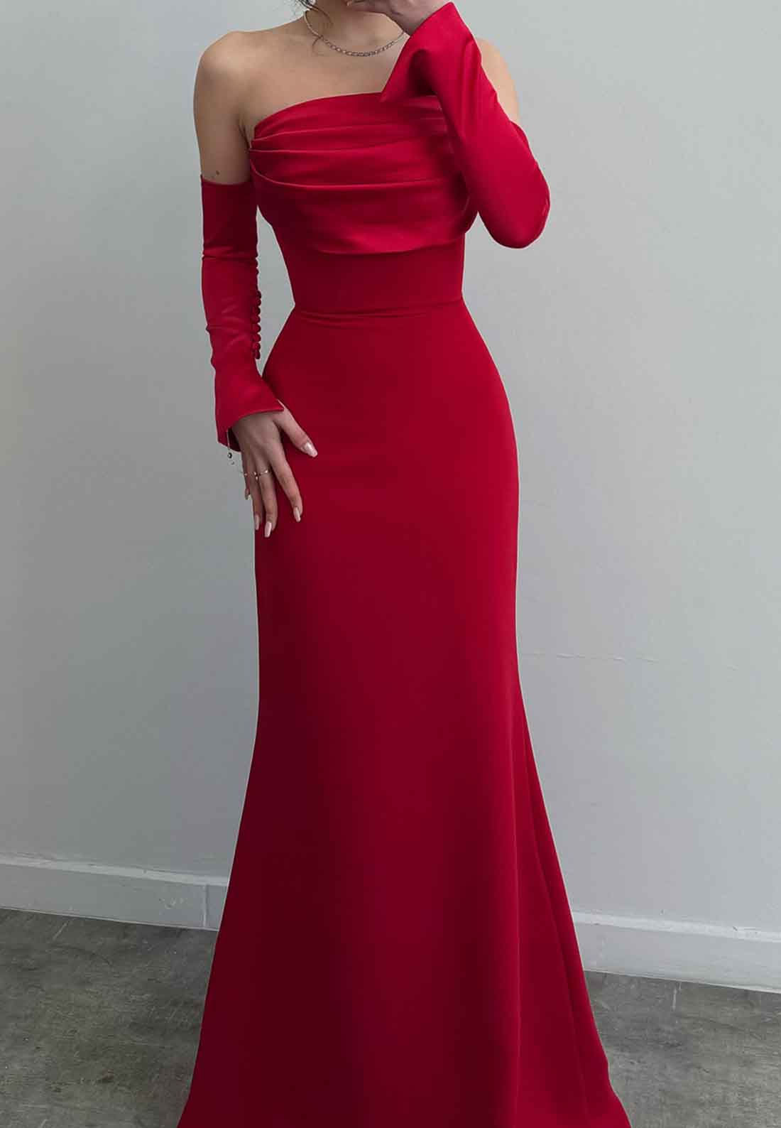 Off-Shoulder Pleated Sleek Prom Dress Mermaid Formal Dress