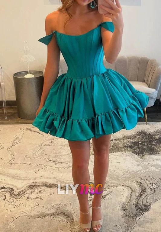 Off-Shoulder Pleated Sleeveless A-Line Party Homecoming Dress