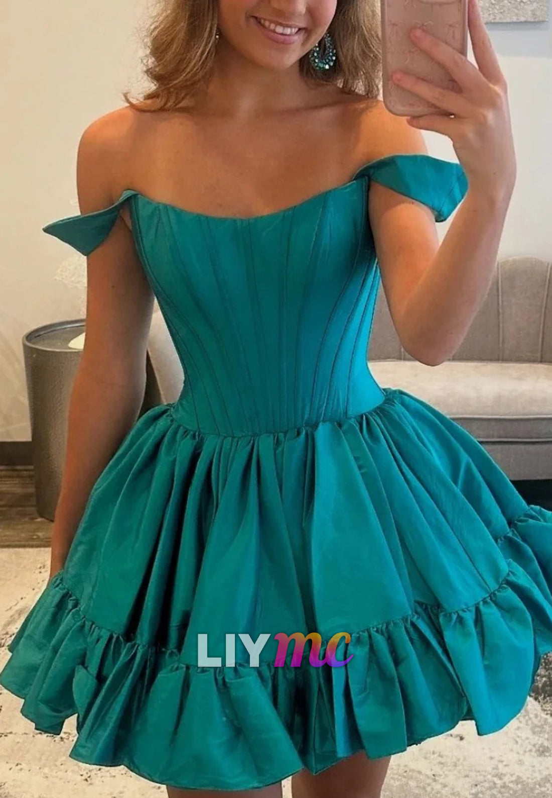 Off-Shoulder Pleated Sleeveless A-Line Party Homecoming Dress