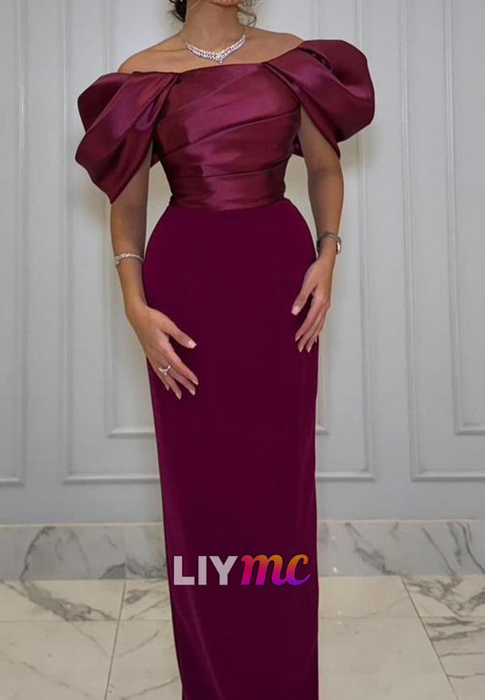 Off-Shoulder Puff Sleeves Sleek Sheath Evening Dress