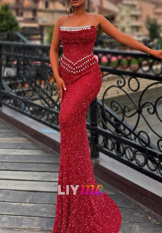 Off-Shoulder Sequins Beaded Mermaid Prom Dress