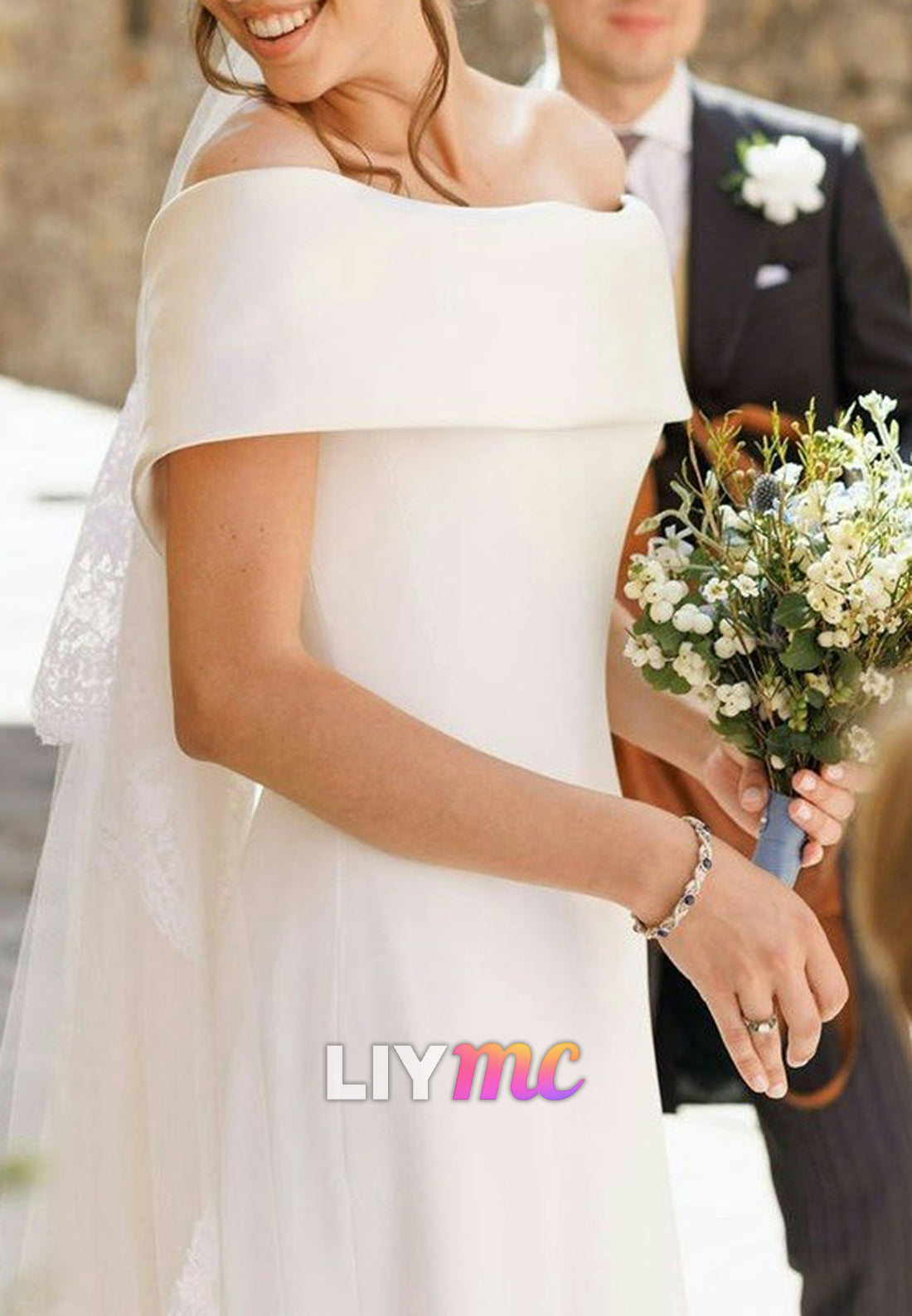 Off-Shoulder Sleek A-Line Simple Classic Wedding Dress