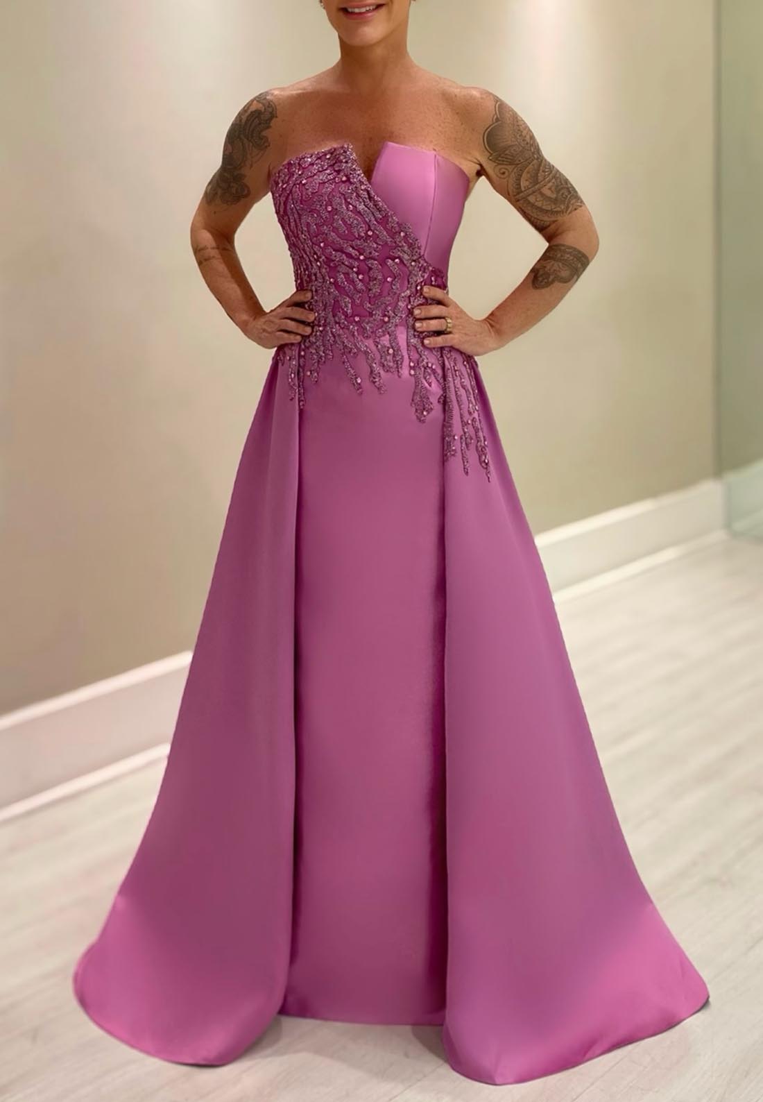 Off-Shoulder Sleek Satin Appliques Sheath Mother of Bride Dress