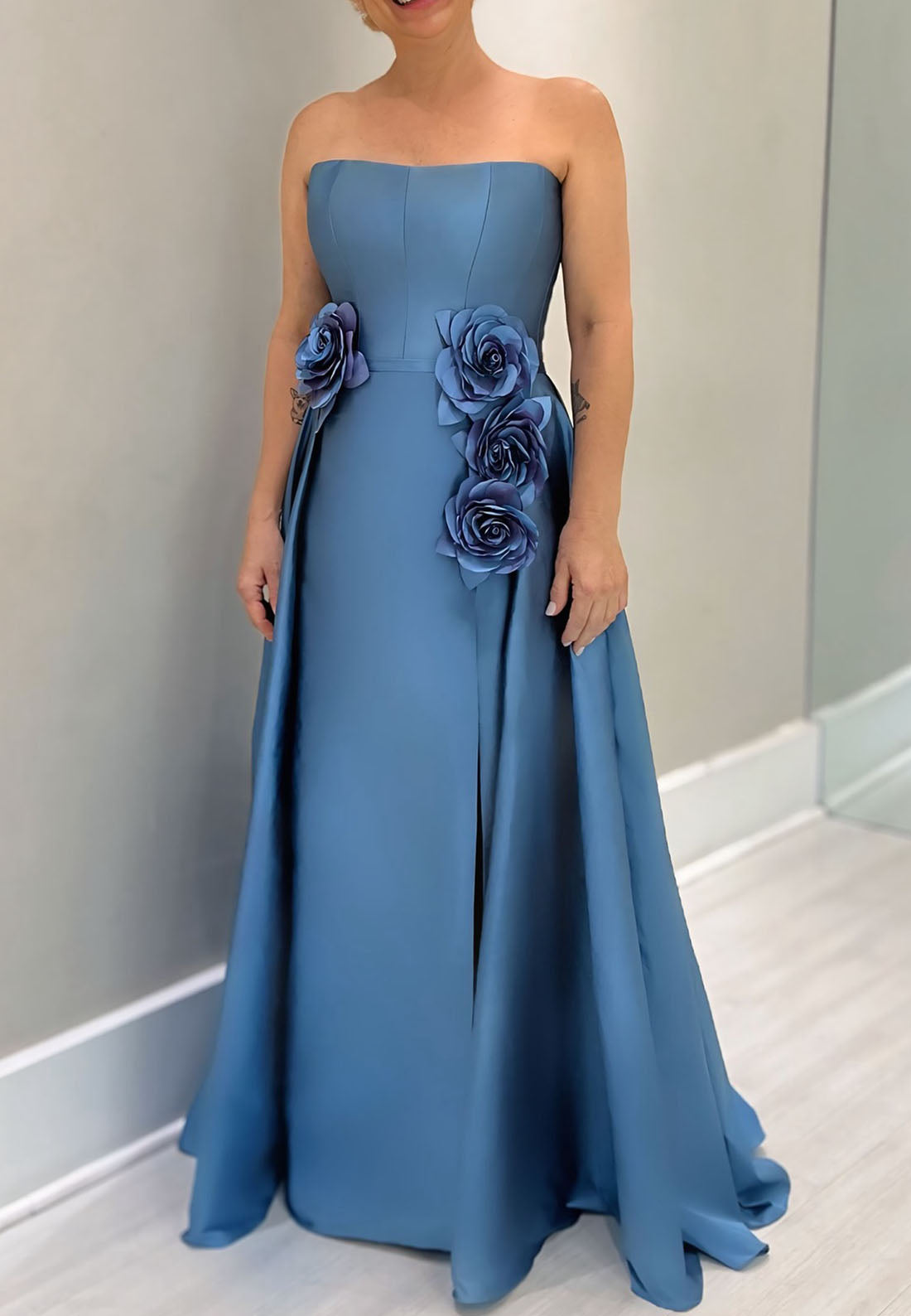 Off-Shoulder Sleeveless 3D Floral Sheath Mother of Bride Dress