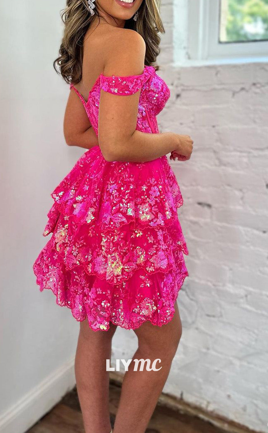 LY321 - Off-Shoulder Sleeveless Appliques A-Line Short Homecoming Dress