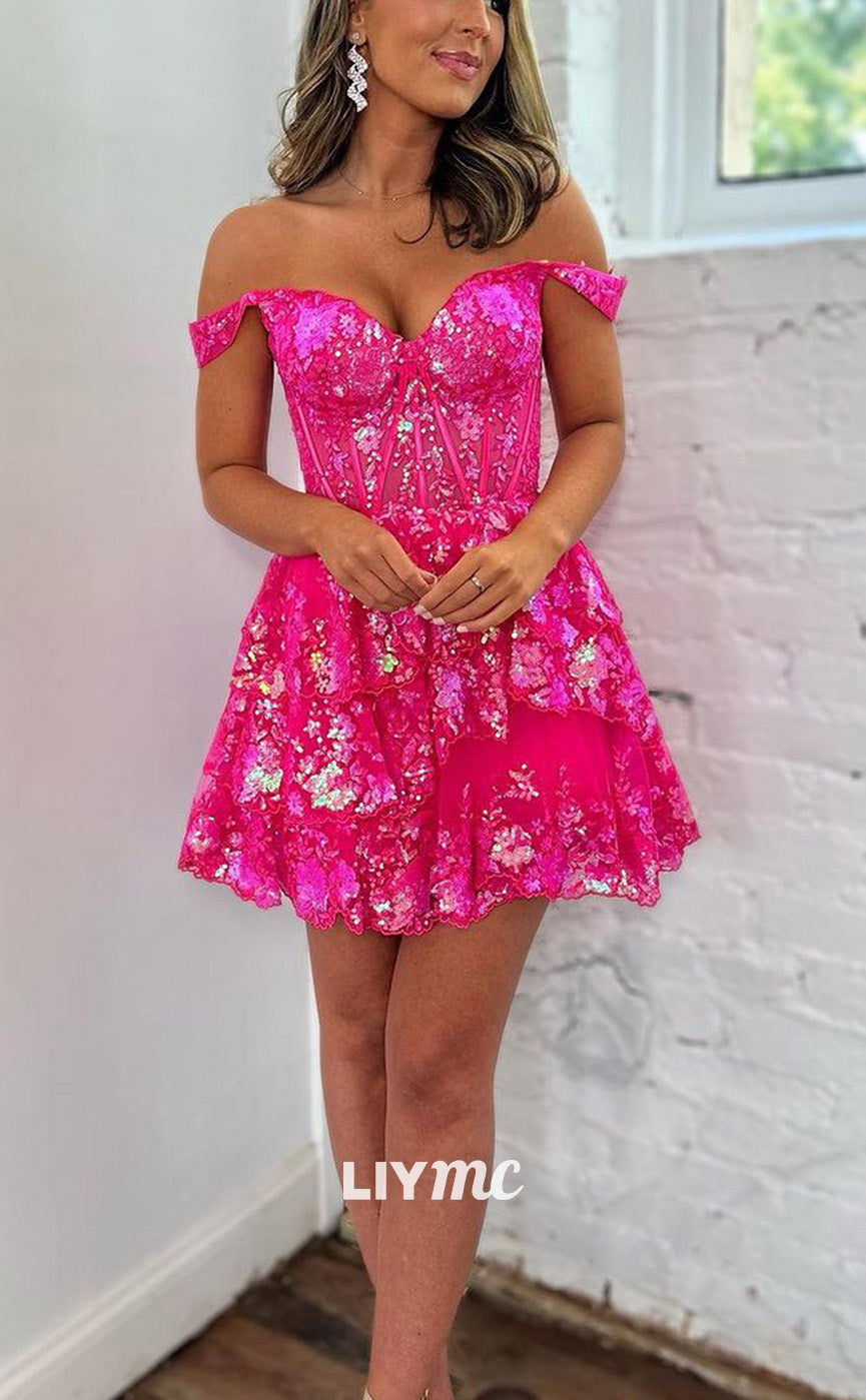 LY321 - Off-Shoulder Sleeveless Appliques A-Line Short Homecoming Dres Liymc LY321 - Off-Shoulder Sleeveless Appliques A-Line Short Homecoming Dres Liymc