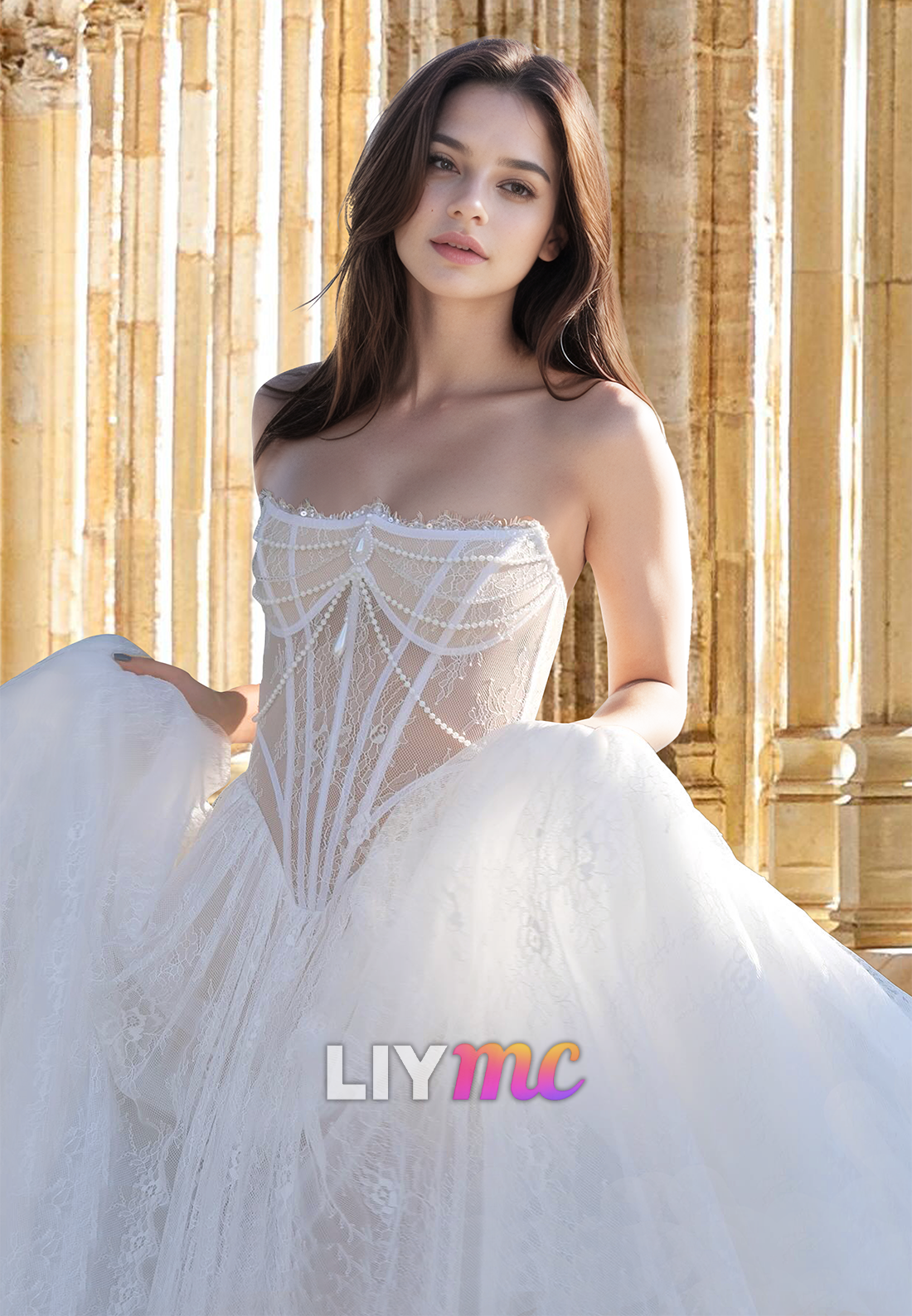 Off-Shoulder Sleeveless Appliques Pleated A-Line Wedding Dress