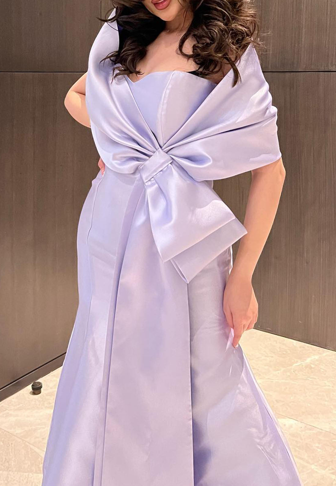 Off-Shoulder Sleeveless Bowknot Satin Evening Dress Mermaid Mother of Birde Dress