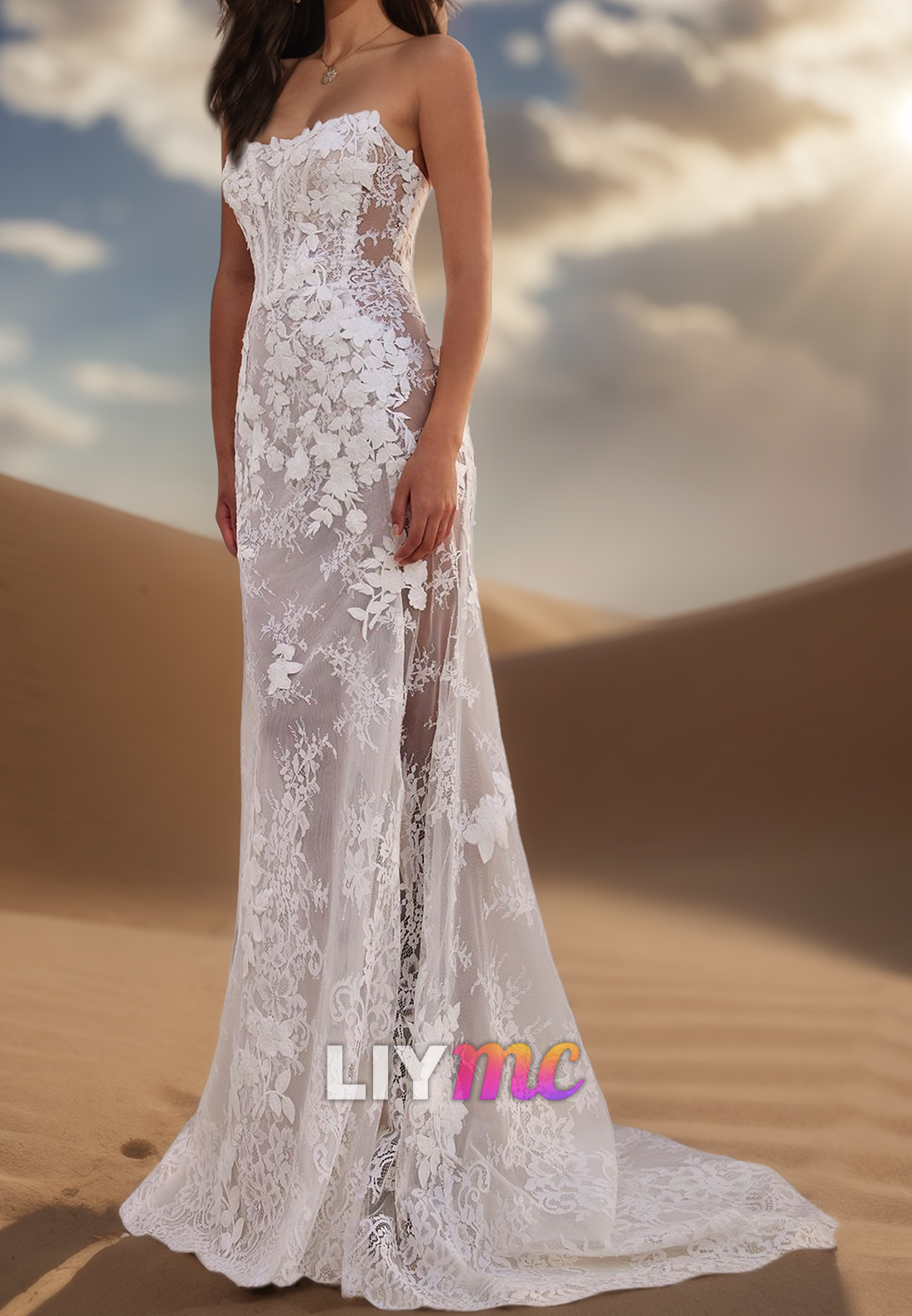 Off-Shoulder Sleeveless Floral Appliques Sheath Beach Wedding Dress