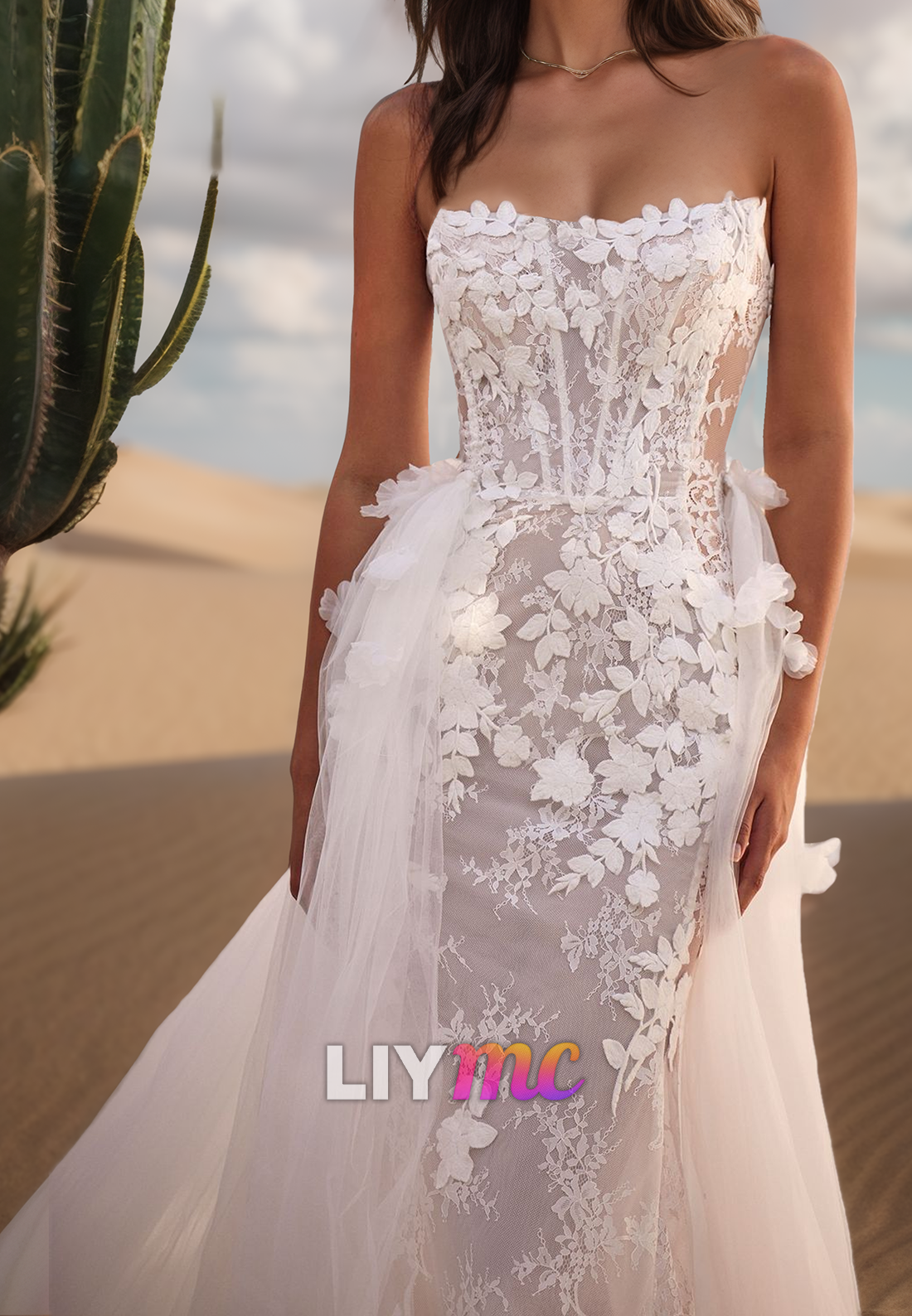 Off-Shoulder Sleeveless Floral Appliques Sheath Beach Wedding Dress