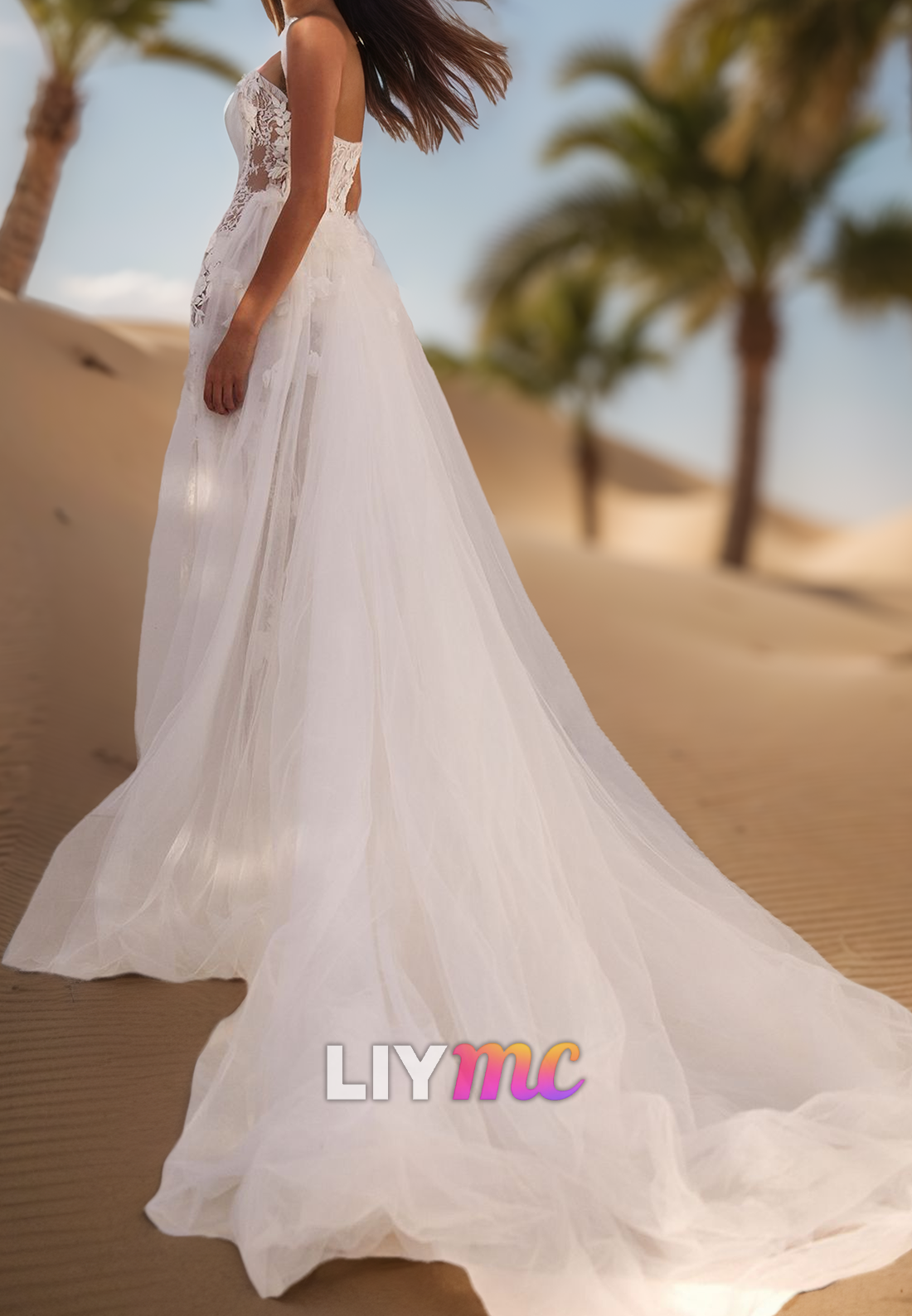 Off-Shoulder Sleeveless Floral Appliques Sheath Beach Wedding Dress