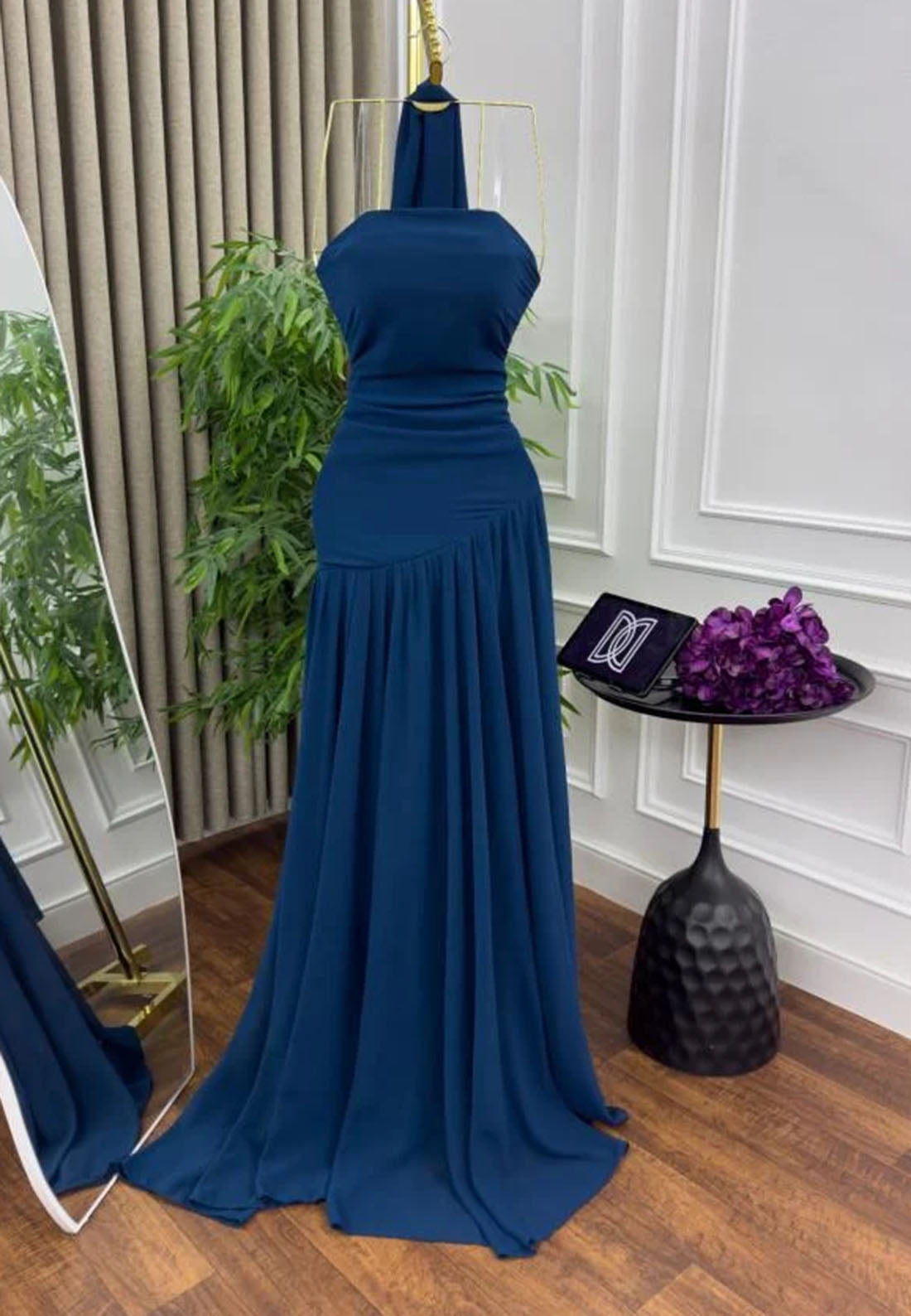 Off-Shoulder Sleeveless Pleated A-Line Evening Dress