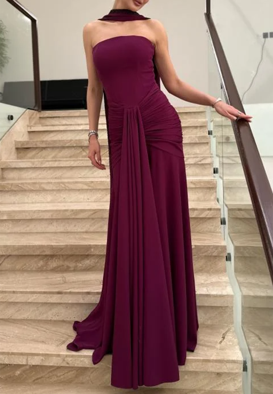 Off-Shoulder Sleeveless Pleated A-Line Evening Dress