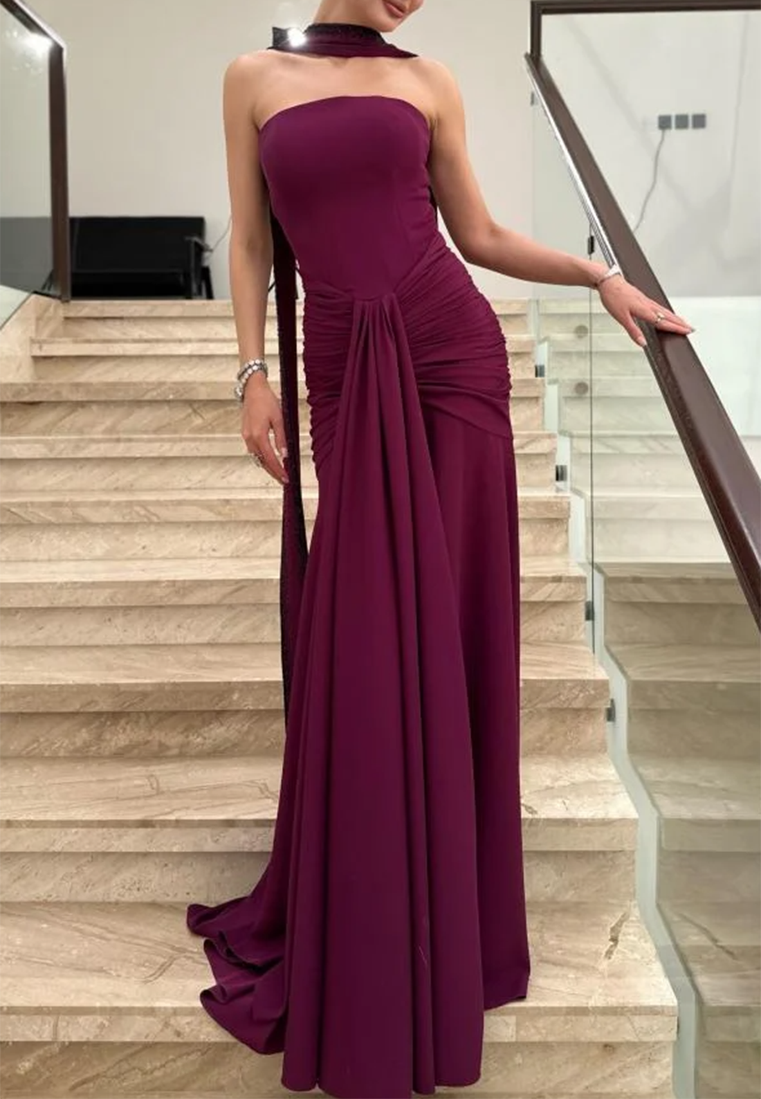 Off-Shoulder Sleeveless Pleated A-Line Evening Dress