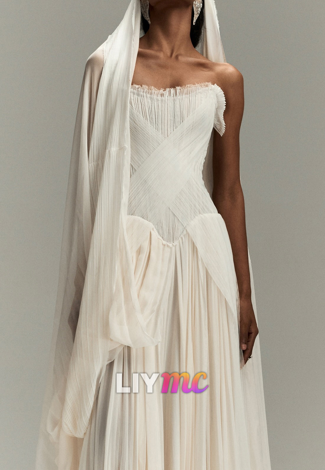 Off-Shoulder Sleeveless Pleated A-Line Summer Wedding Dress