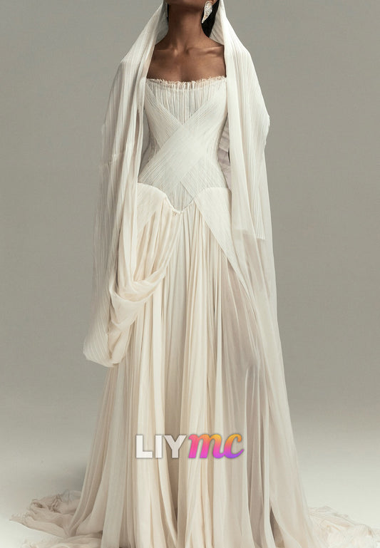 Off-Shoulder Sleeveless Pleated A-Line Summer Wedding Dress