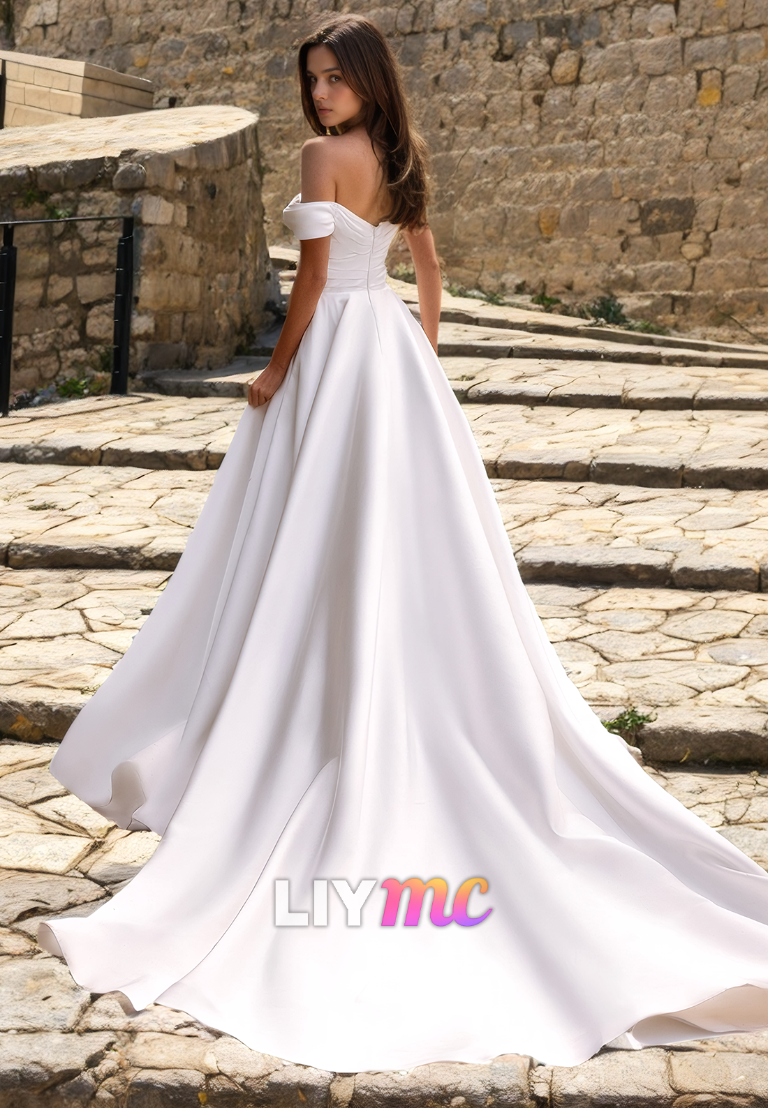 Off-Shoulder Sleeveless Pleated A-Line Wedding Dress
