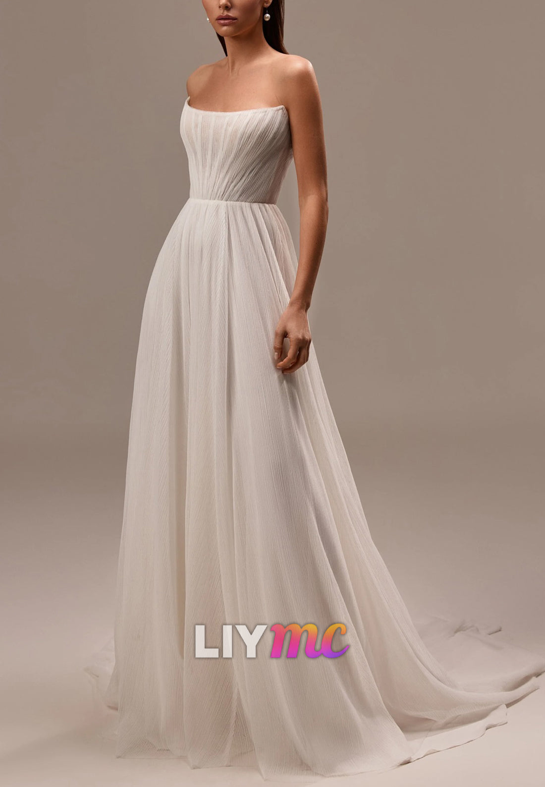 Off-Shoulder Sleeveless Pleated A-Line Wedding Dress