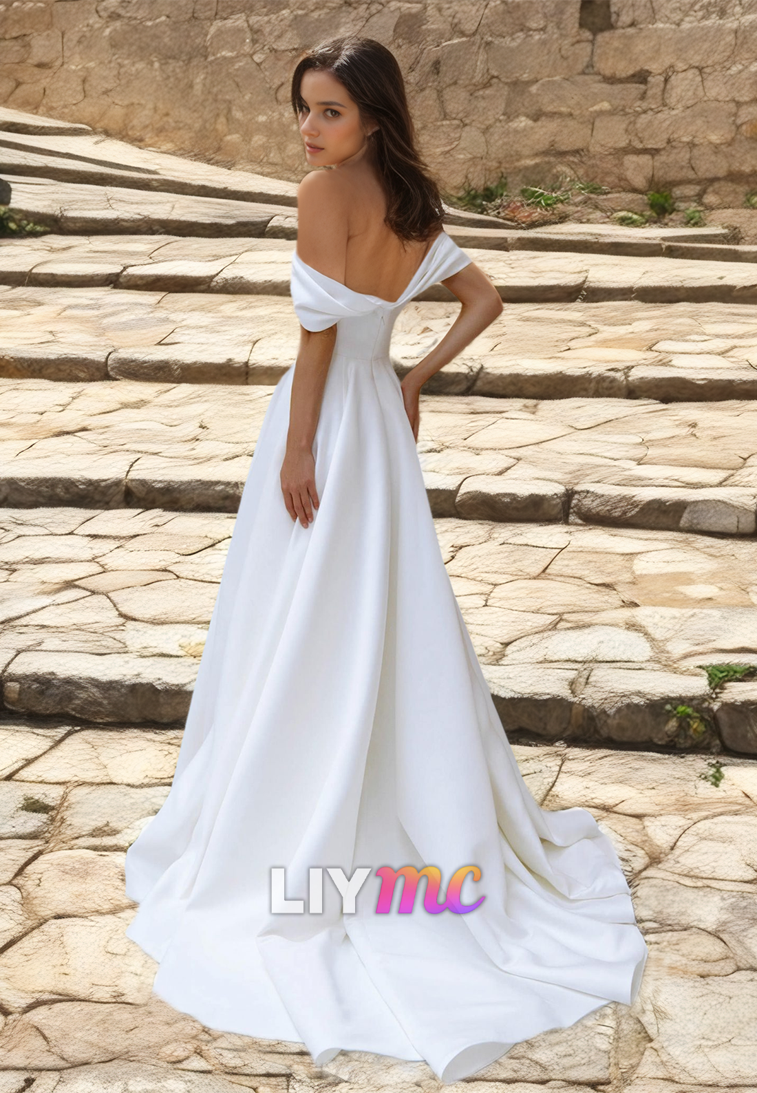 Off-Shoulder Sleeveless Pleated A-Line Wedding Dress