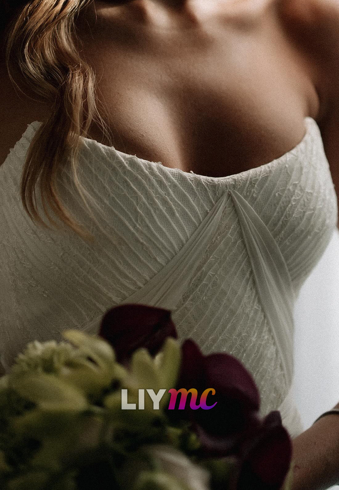 Off-Shoulder Sleeveless Pleated Flowy A-Line Wedding Dress