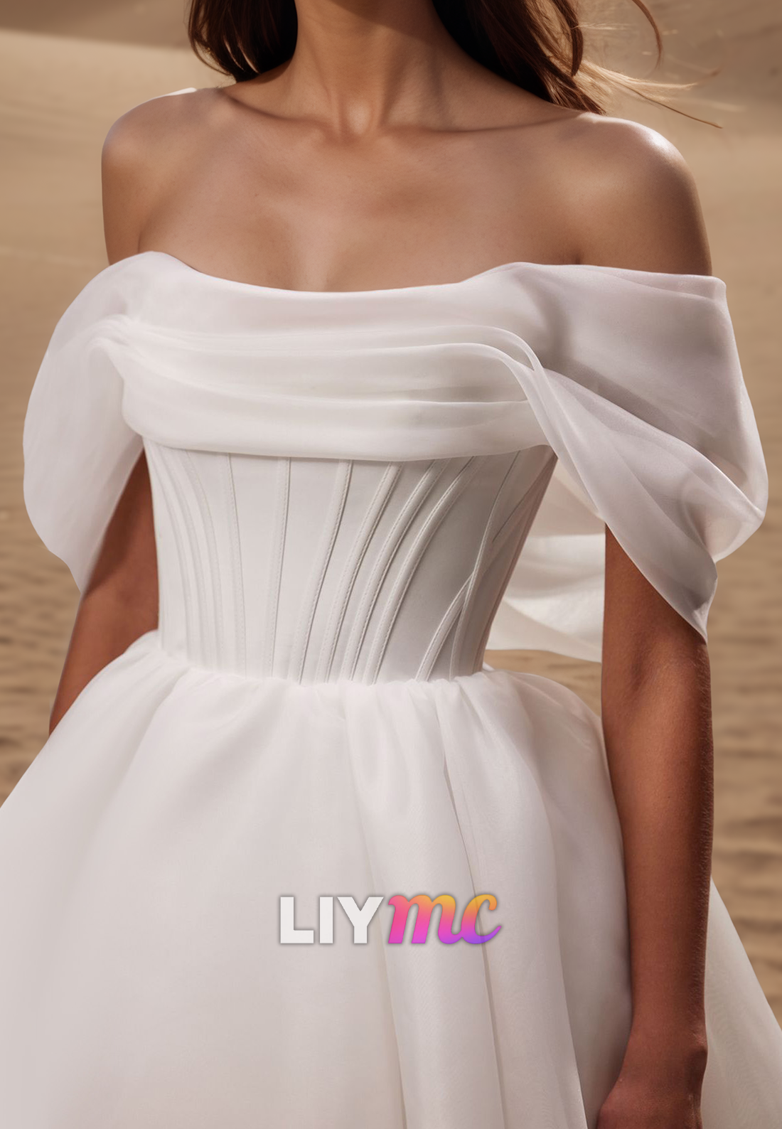 Off-Shoulder Sleeveless Pleated Short A-Line Beach Wedding Dress