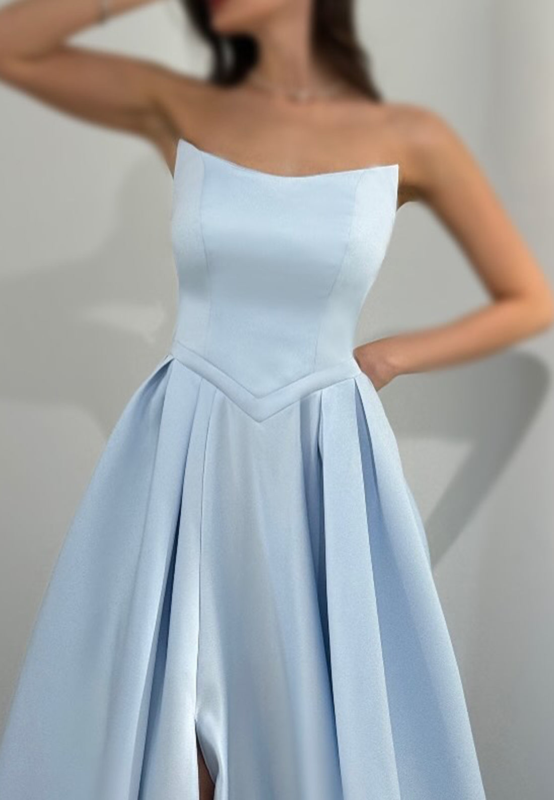 Off-Shoulder Sleeveless Pleated Side Slit A-Line Prom Dress
