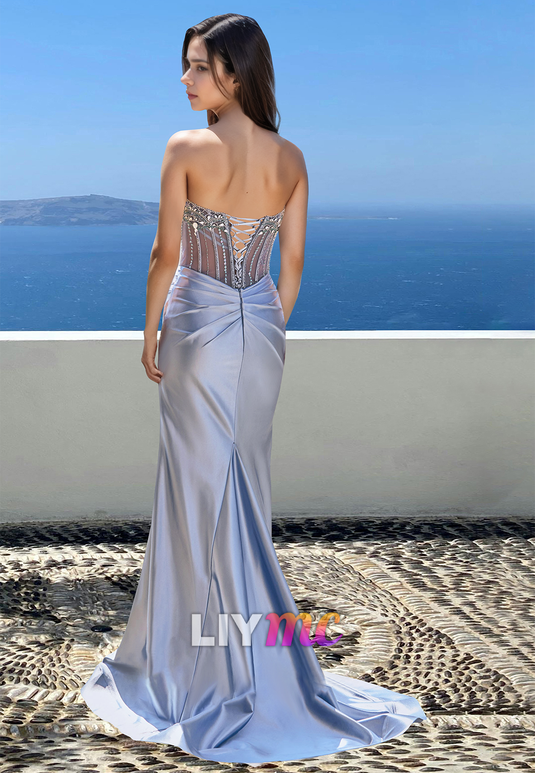 Off-Shoulder Sleeveless Pleated Sleek Mermaid Prom Dress