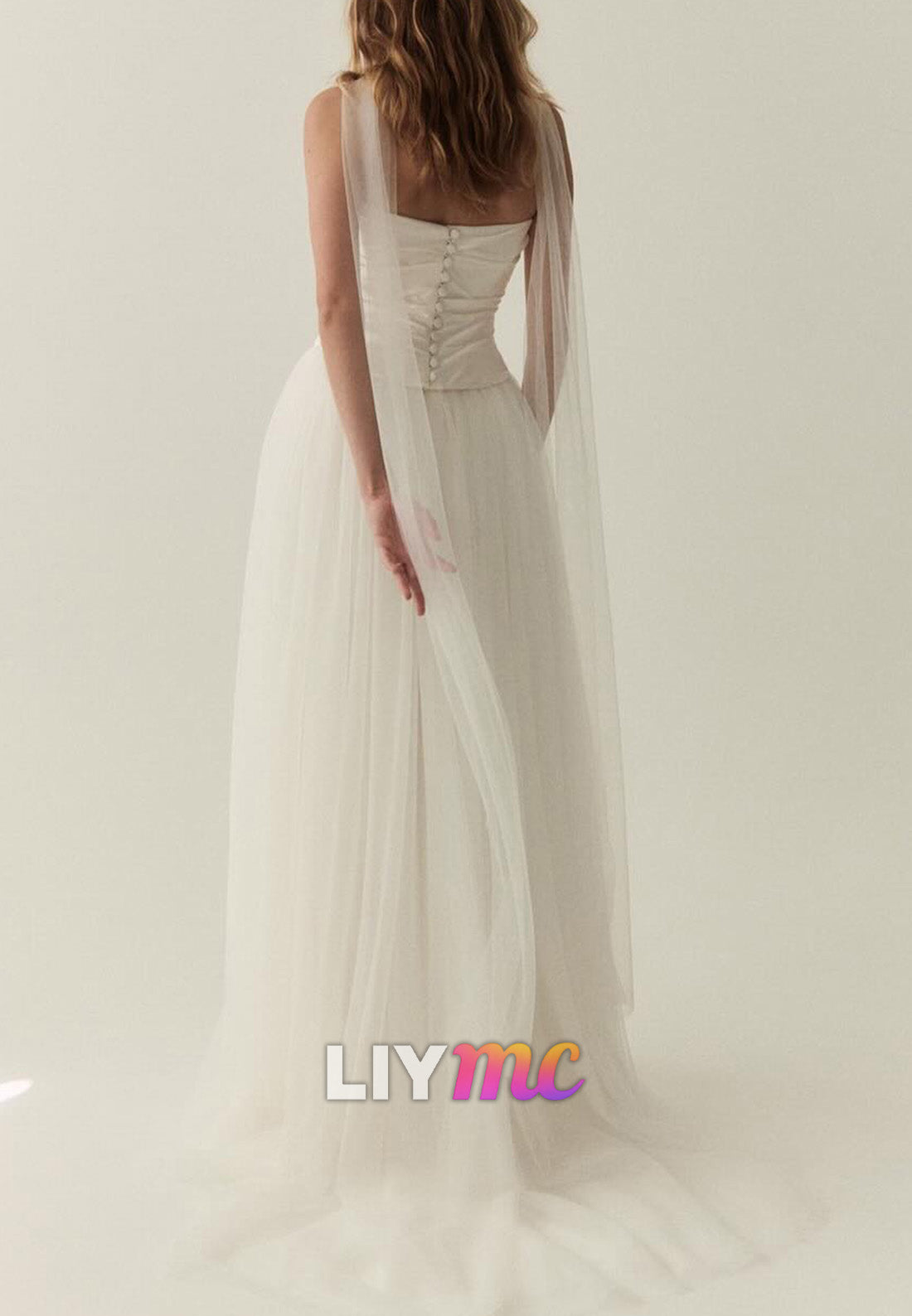 Off-Shoulder Sleeveless Pleated Tulle A-Line Weding Dress