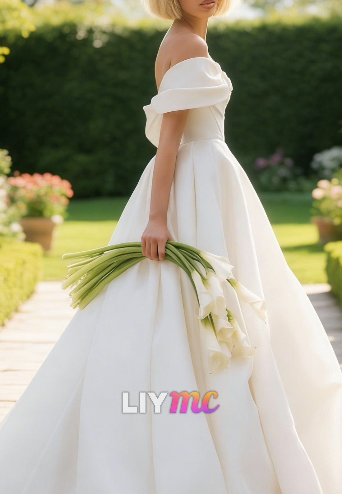 Off-Shoulder Sleeveless Satin A-Line Simple Wedding Dress