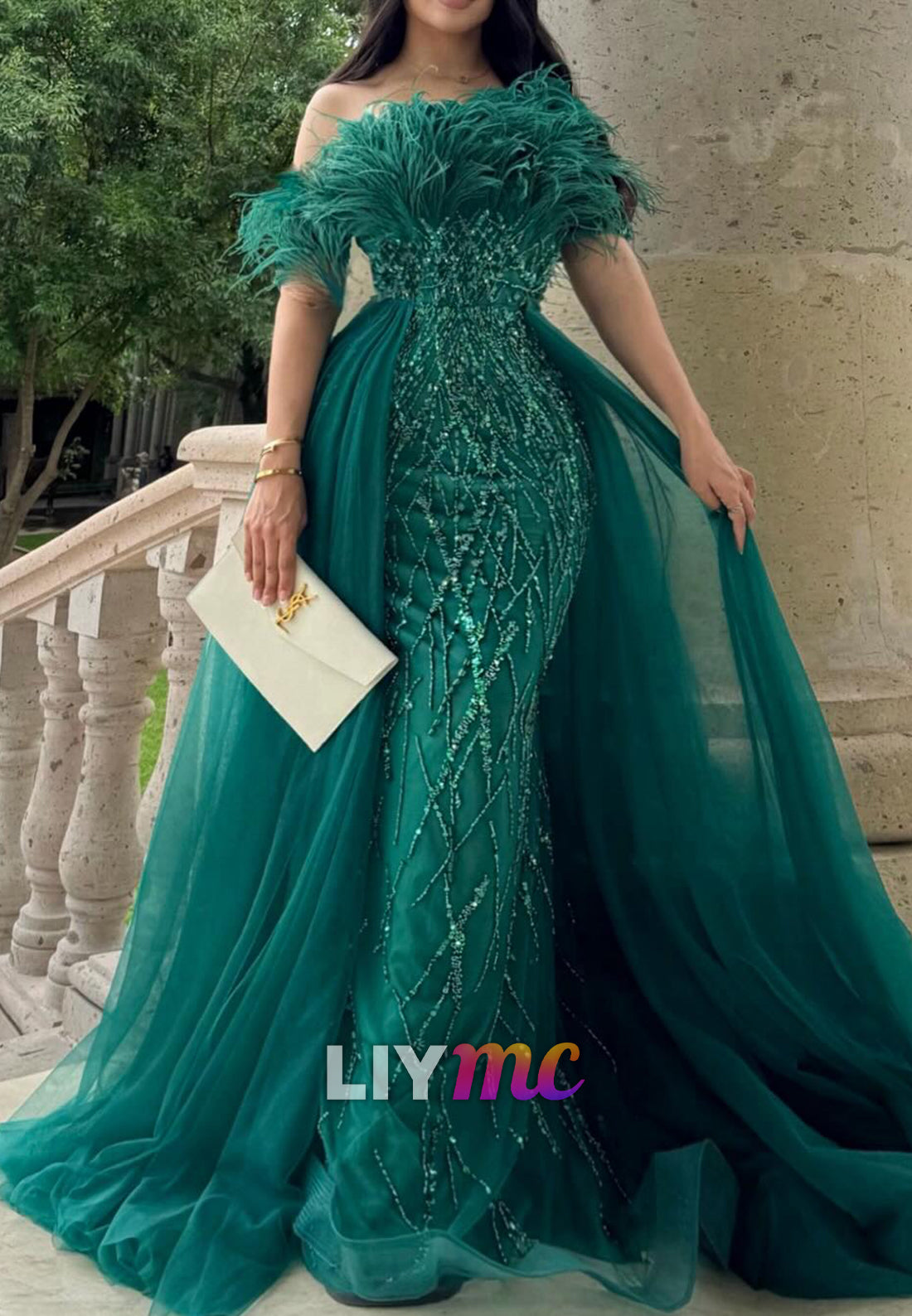 Off-Shoulder Sleeveless Sequins Party Dress Saprkly Mermaid Prom Dress