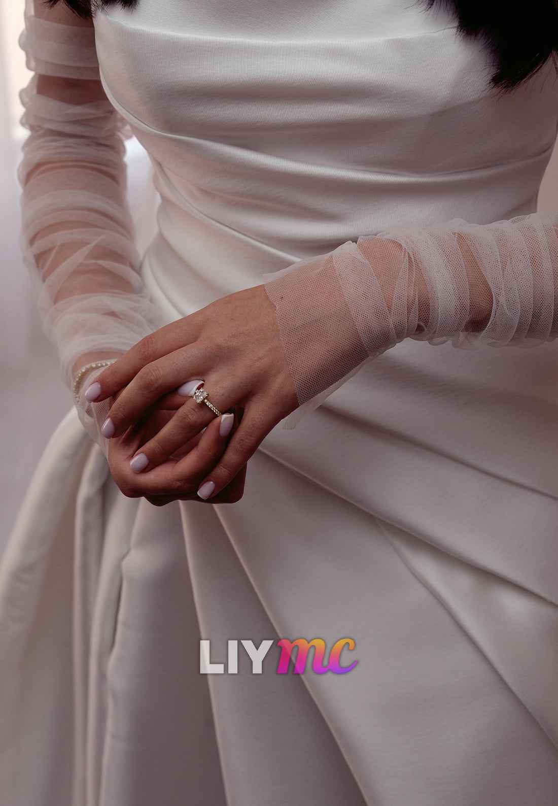 Off-Shoulder Sleeveless Side Slit Satin A-Line Wedding Dress