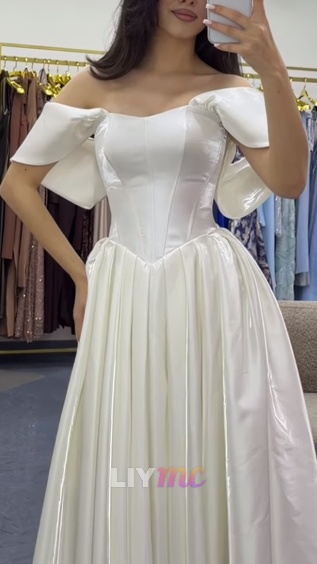 Off-Shoulder Sleeveless Sleek A-Line Wedding Dress