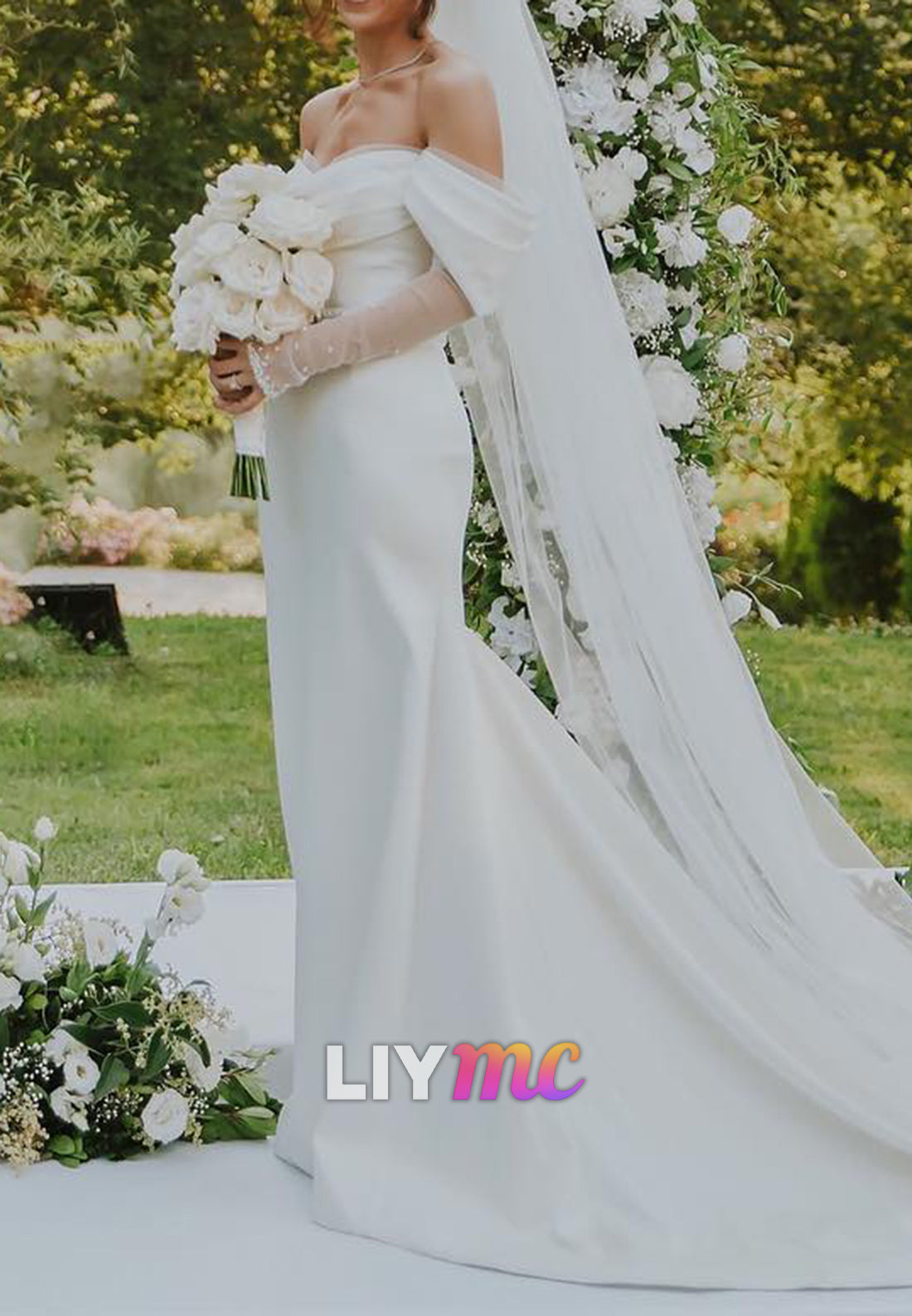 Off-Shoulder Sleeveless Sleek Fitted Mermaid Wedding Dress