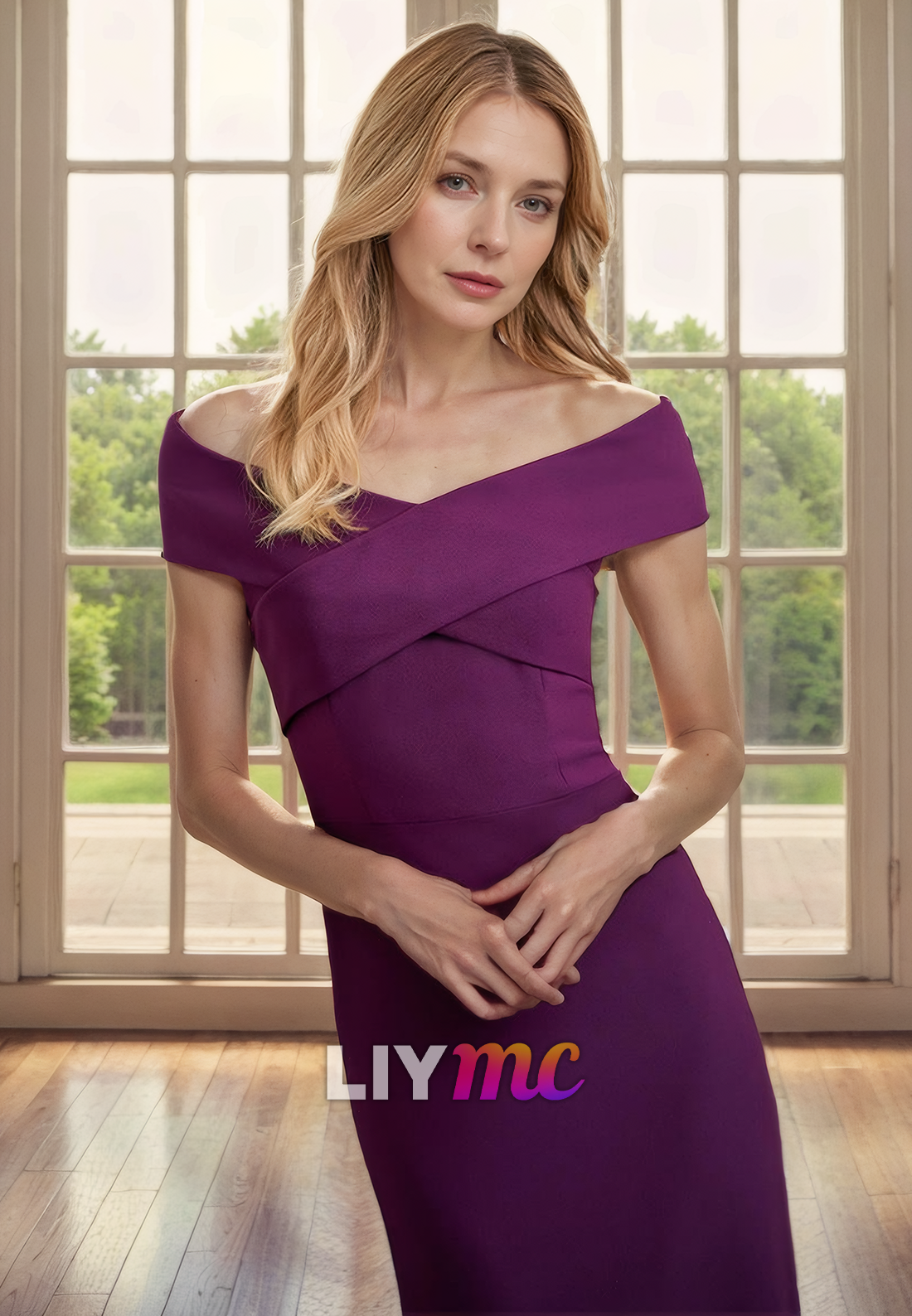 Off-Shoulder Sleeveless Sleek Satin Mother of Bride Dress Cocktail Dress