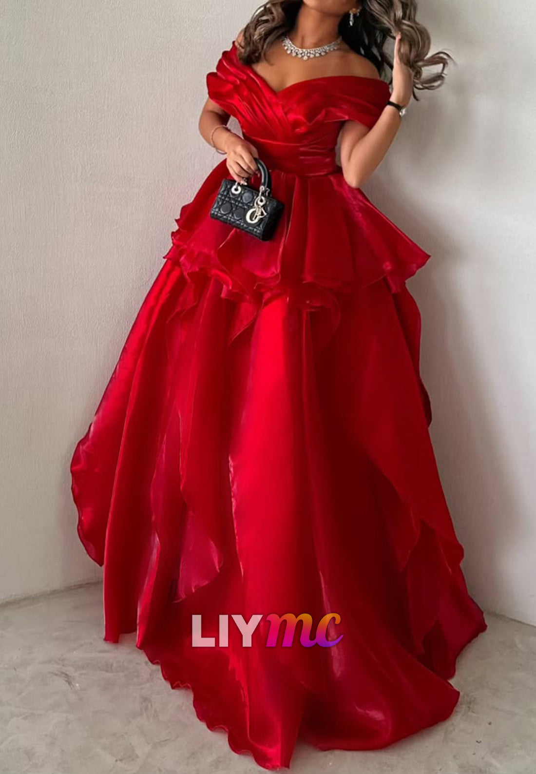 Off-Shoulder Sleeveless Sleek Tiered A-Line Evening Dress